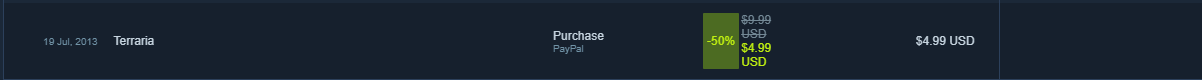 Steam purchase history: Terraria, 2013